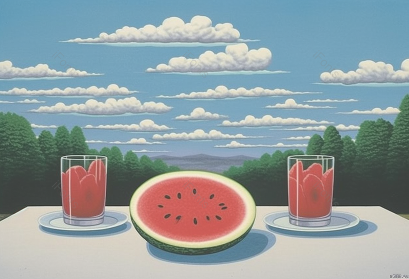 夏日里冰凉的西瓜和果汁放在桌面上创意插画设计素材,插画/手绘图,插画/手绘图库,插画/手绘图下载,插画/手绘